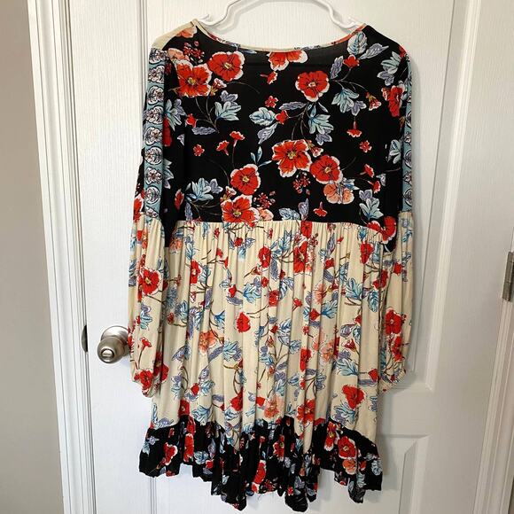 Patrons of Peace Wms S Floral Tie Neck Dress Ruffled Border Boho Cottagecore - Picture 2 of 9